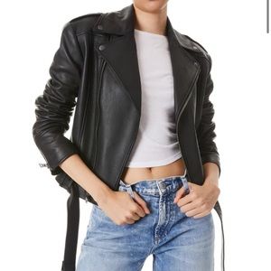 Alice + Olivia Johnsie leather cropped moto jacket NWT size XS brand new